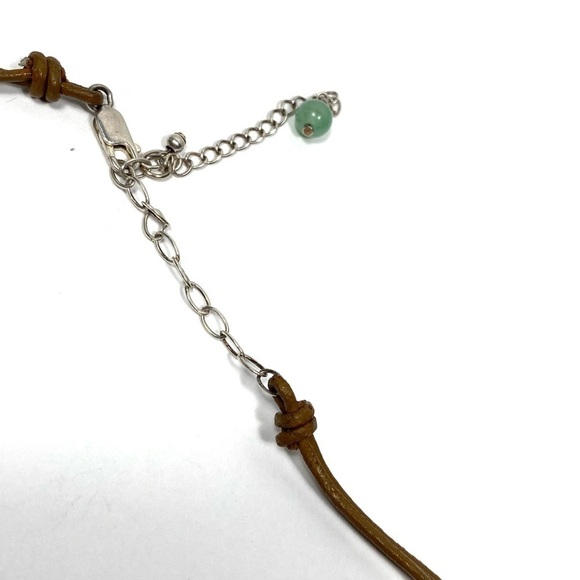 Necklace Jadeite Green Stones Brown Leather 925 Findings 17.5”+4” - Picture 5 of 15